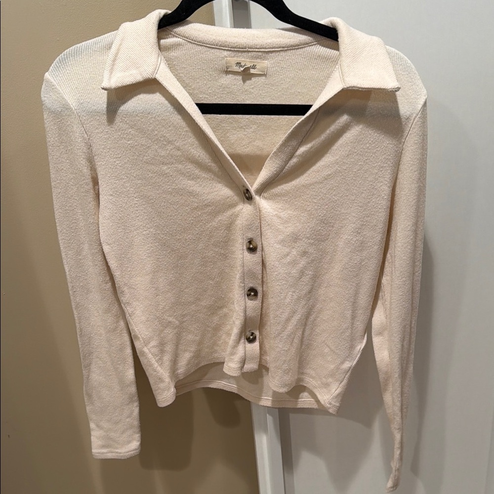 Madewell Cream Button-Up Collared Cardigan Size XXS